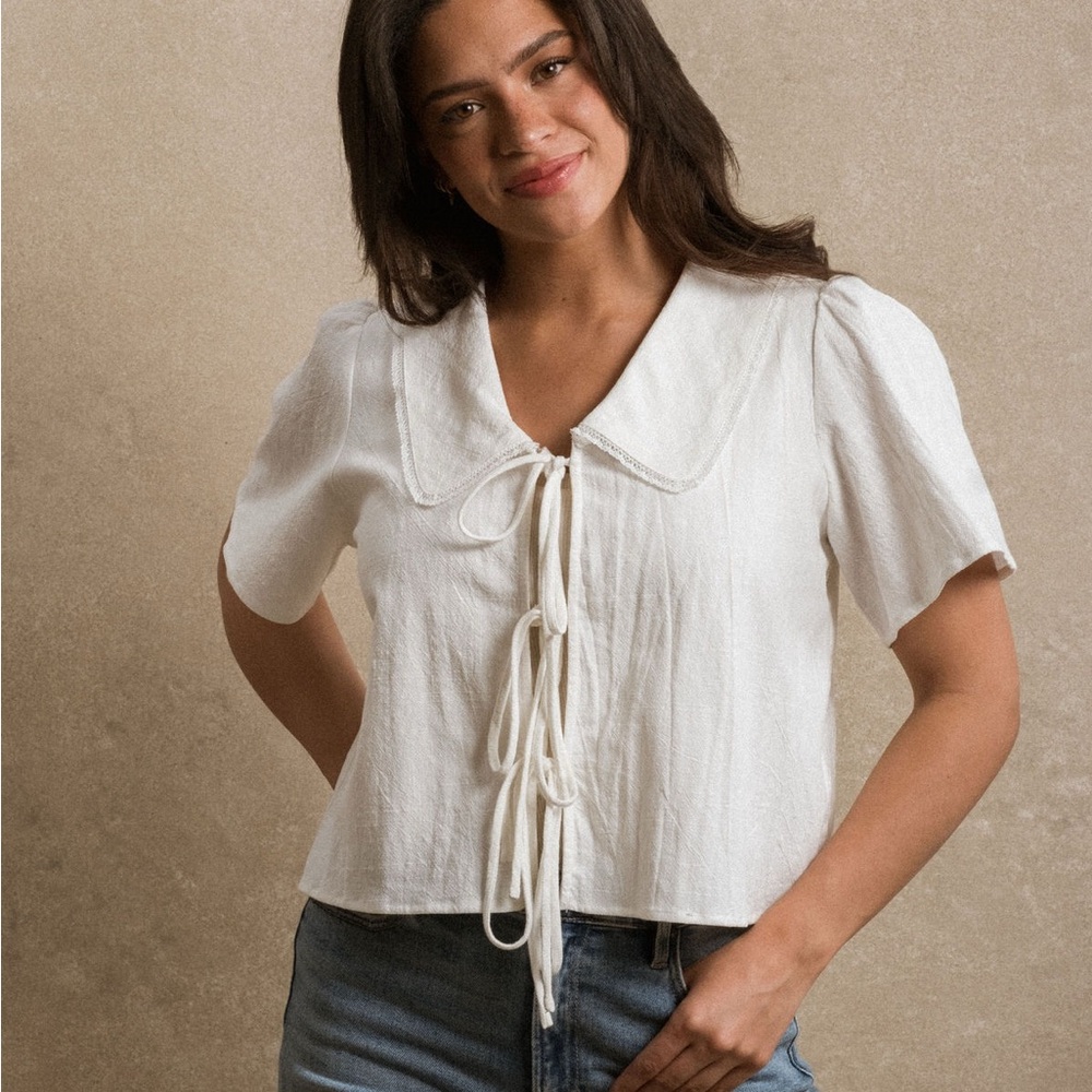 Encinitas Blouse - Elegant White Tie-Front Blouse